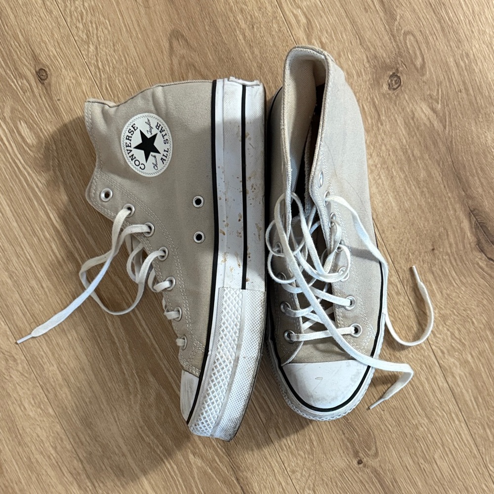Converse Canvas High-Tops in Tan and White